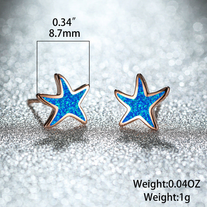 Blaue Seestern-Ohrringe, 8.7mm, Silber, funkelnd, modisch, Schmuck für Damen.