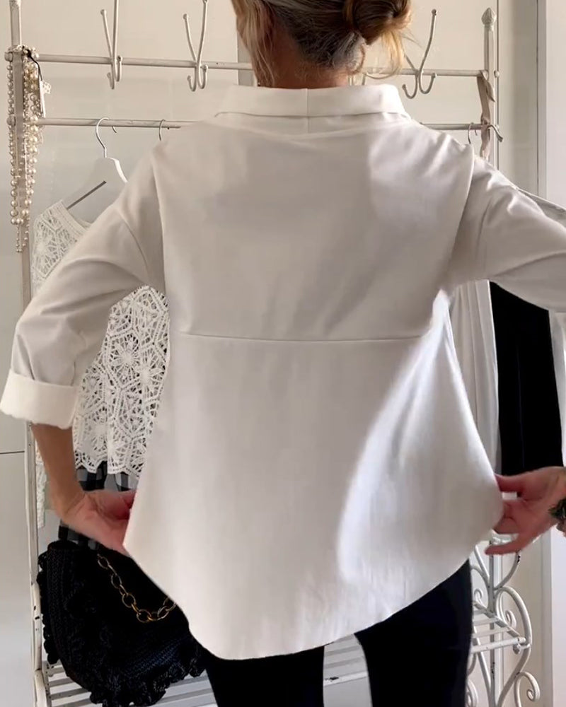 Dame efterårsbluse med høj krave og 3/4-ærmer – Mireille