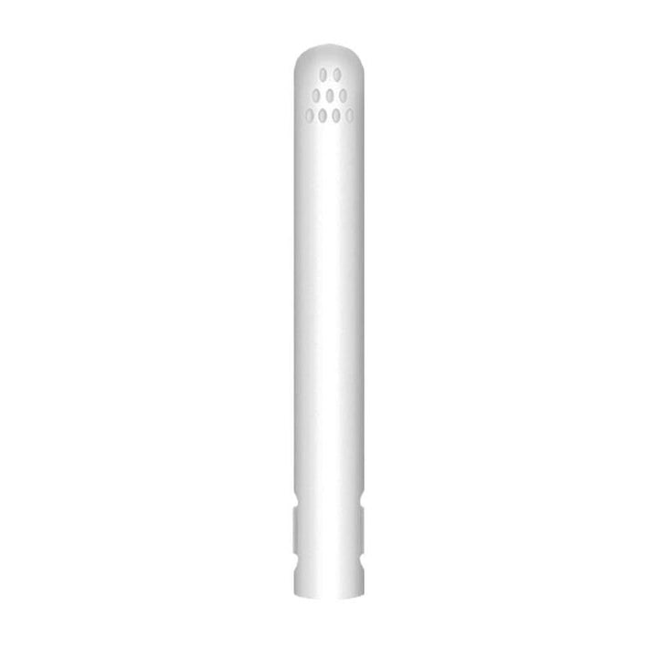 Hvidt lukket glattejern set forfra på hvid baggrund, med små ovale ventilationshuller i toppen. 9