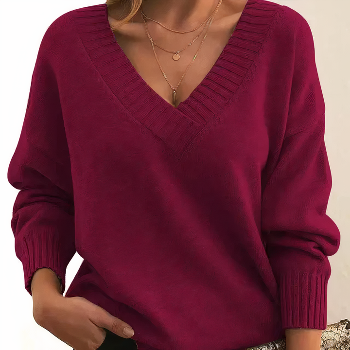 Cashmere damestrik med V-hals – Amira efterårsindtryk