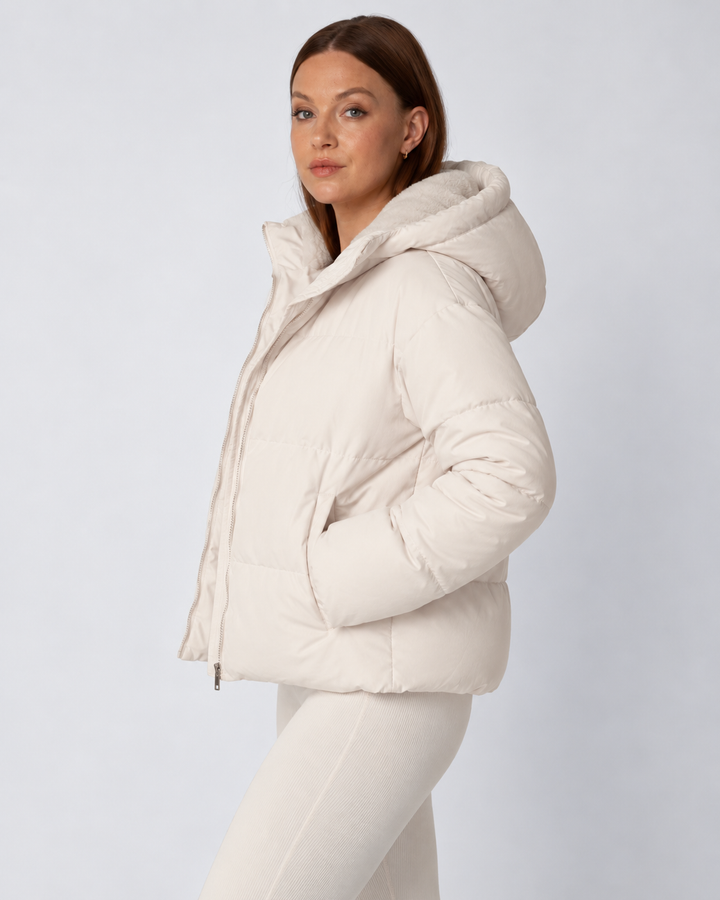 Dame kort vatteret jakke med aftagelig hætte og fleeceforing 3