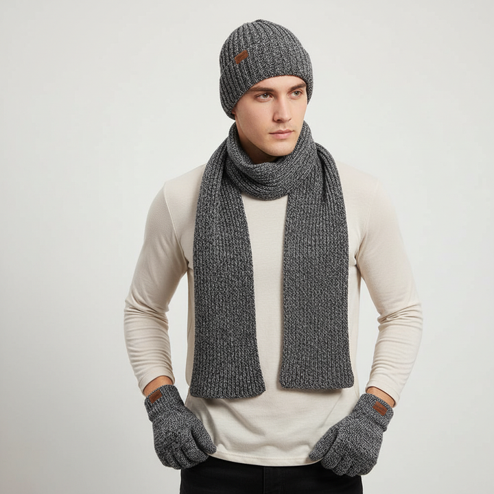 Dreiteiliges Gestricktes Winteraccessoire Set - WarmTrio
