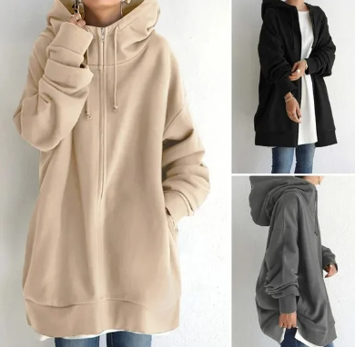 Oversized dame hoodie med lynlås og hætte – Efterårsmagi Meliora