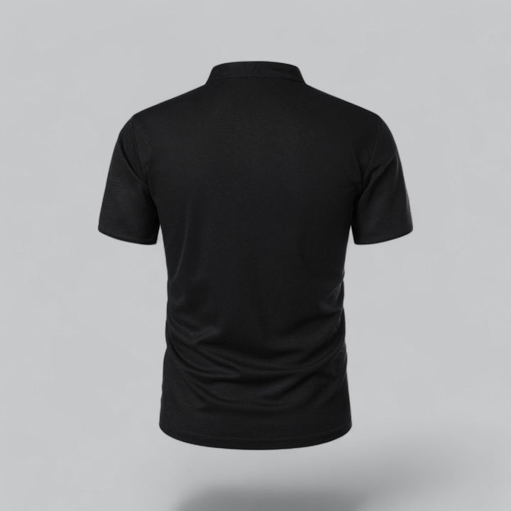 Sort poloshirt set bagfra med ståkrave og ensfarvet ryg 16