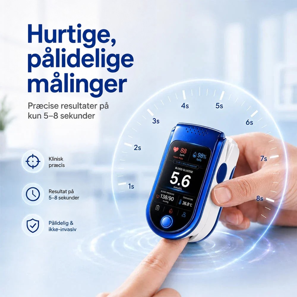 En finger sidder i monitoren, mens en cirkulær tidsskala fra et til otte sekunder omkranser enheden. 12