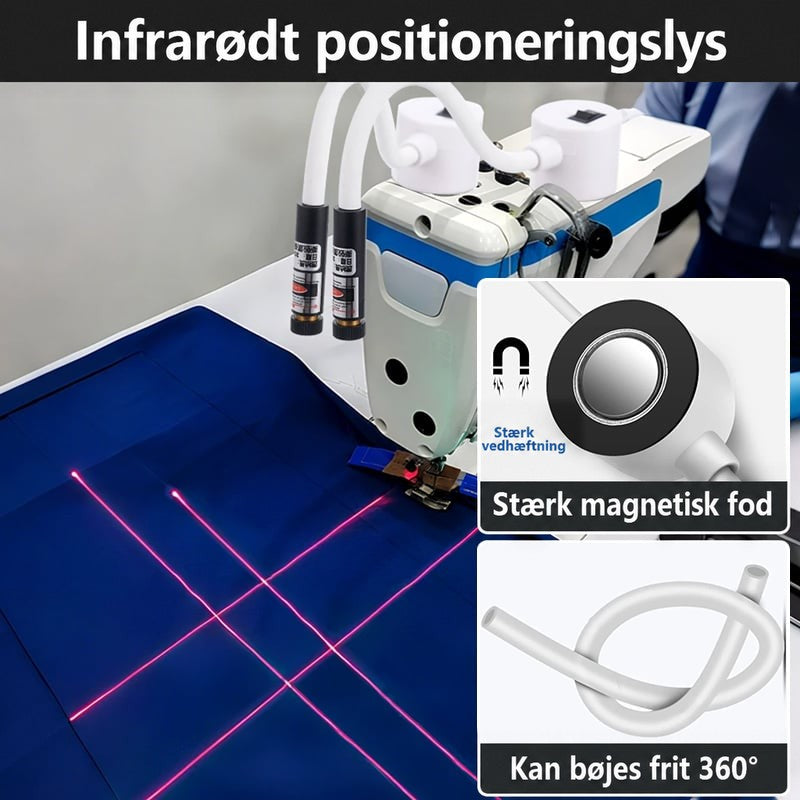 To lasere på fleksible arme ved en symaskine, med magnetfod og bøjelig arm i indsat billede 2