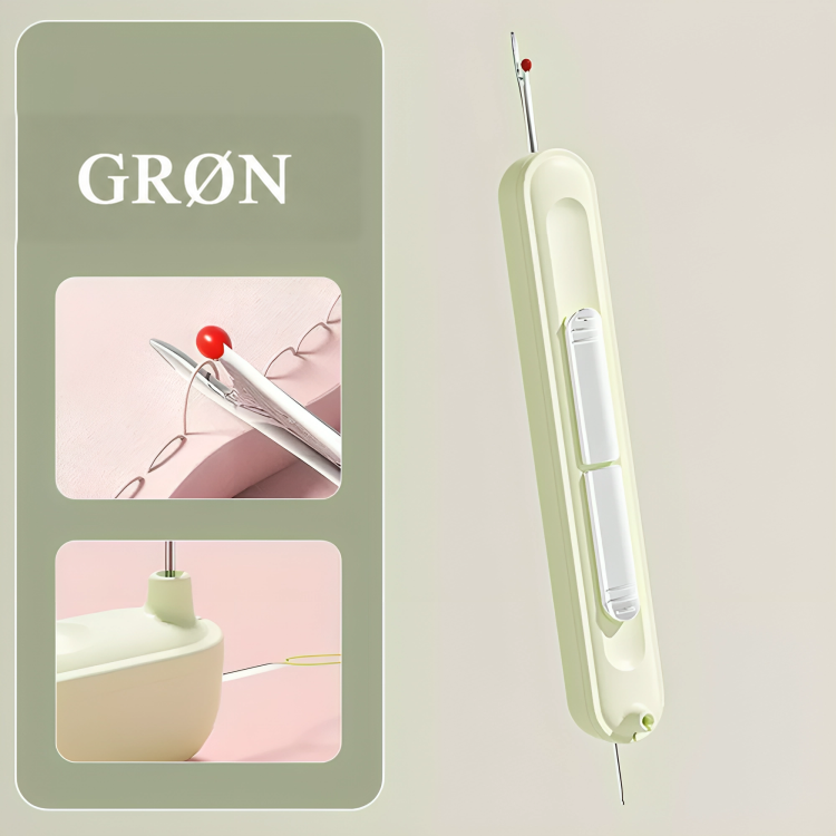 Den grønne udgave af nåletræderen med to små billeder af opsprætning og trådning 7