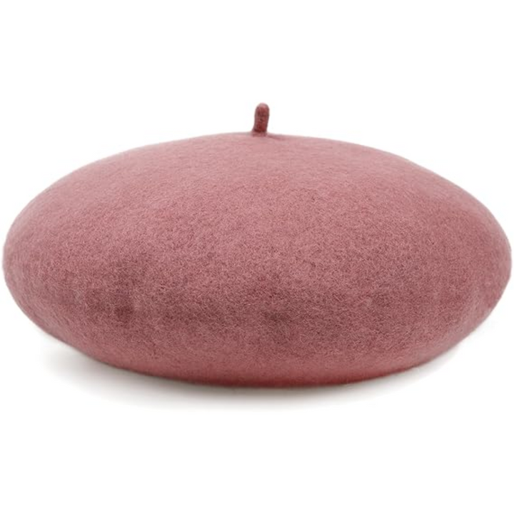 Uldbaret i støvet rosa set fra siden med lille top, på hvid baggrund 1
