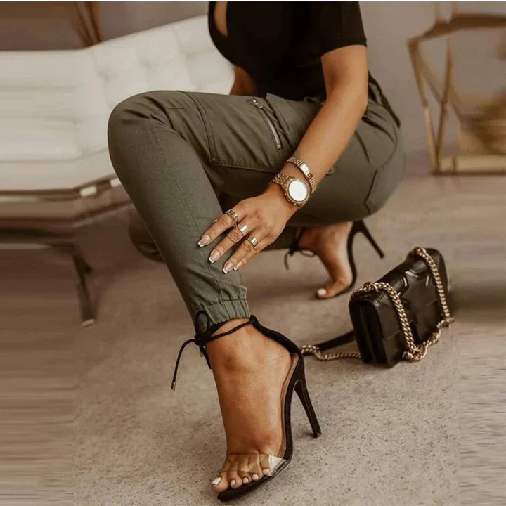 Dame cargo jeans med elastiske ribkanter – Nadine