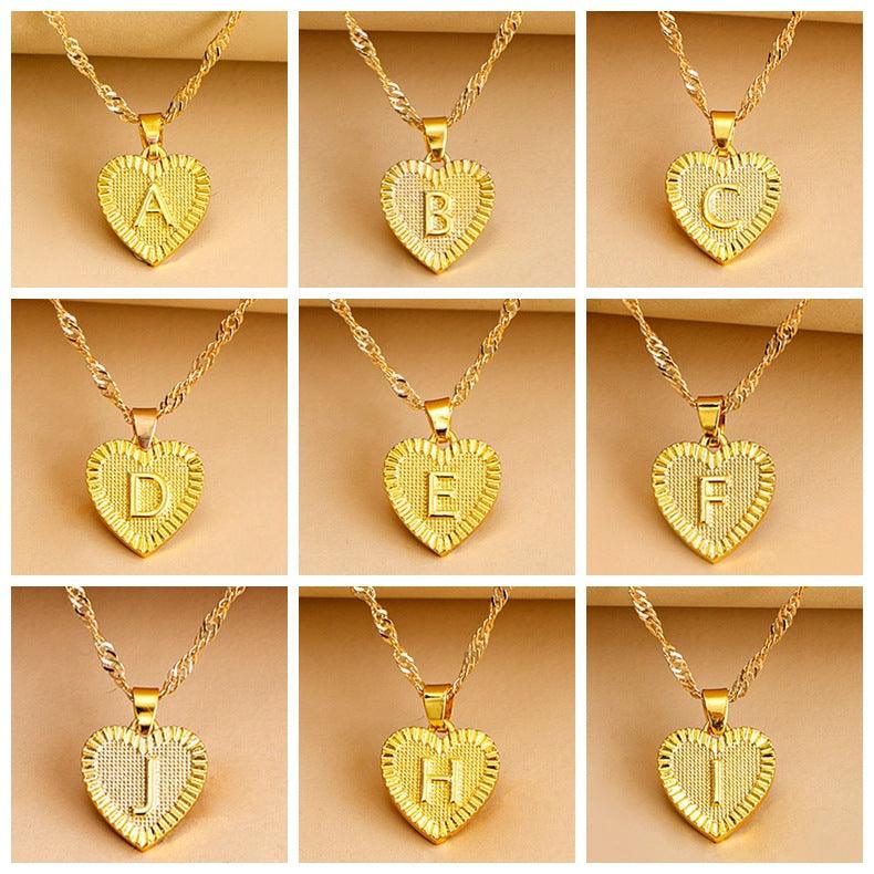 Goldene Herzanhänger mit Buchstaben A-I, personalisierter Schmuck, Kette, Geschenkidee.
