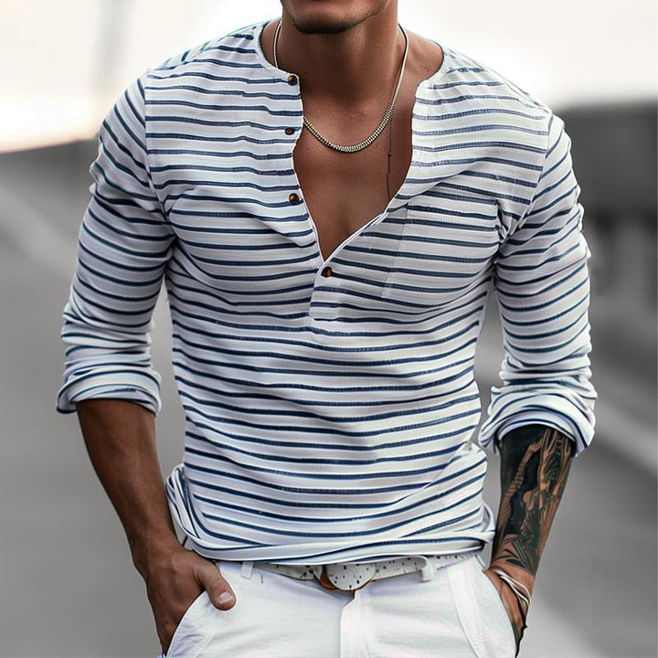 Stribet Henley-shirt med lange ærmer – Ewan