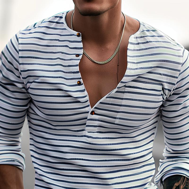 Stribet Henley-shirt med lange ærmer – Ewan