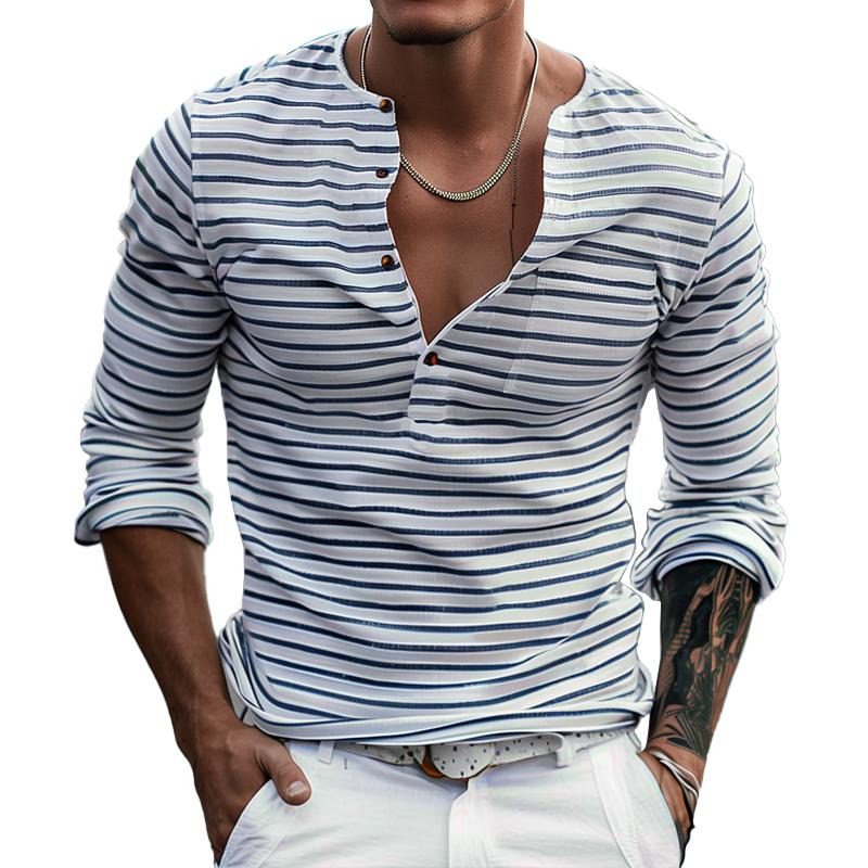Stribet Henley-shirt med lange ærmer - Dorian