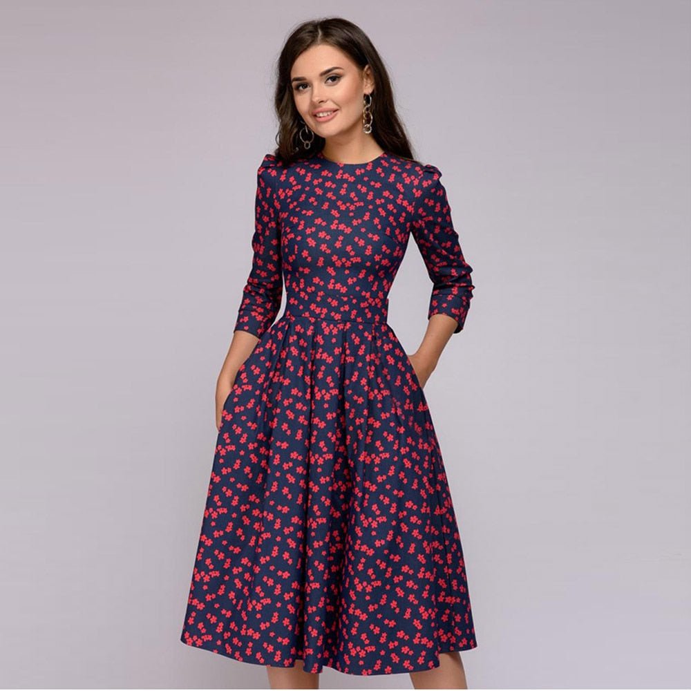 Retro kjole med efterårsblomsterprint – Florina