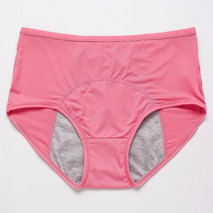 Pink trusse set forfra med prikket stof, rundt indlæg i skridtet og grå sideflader. 17
