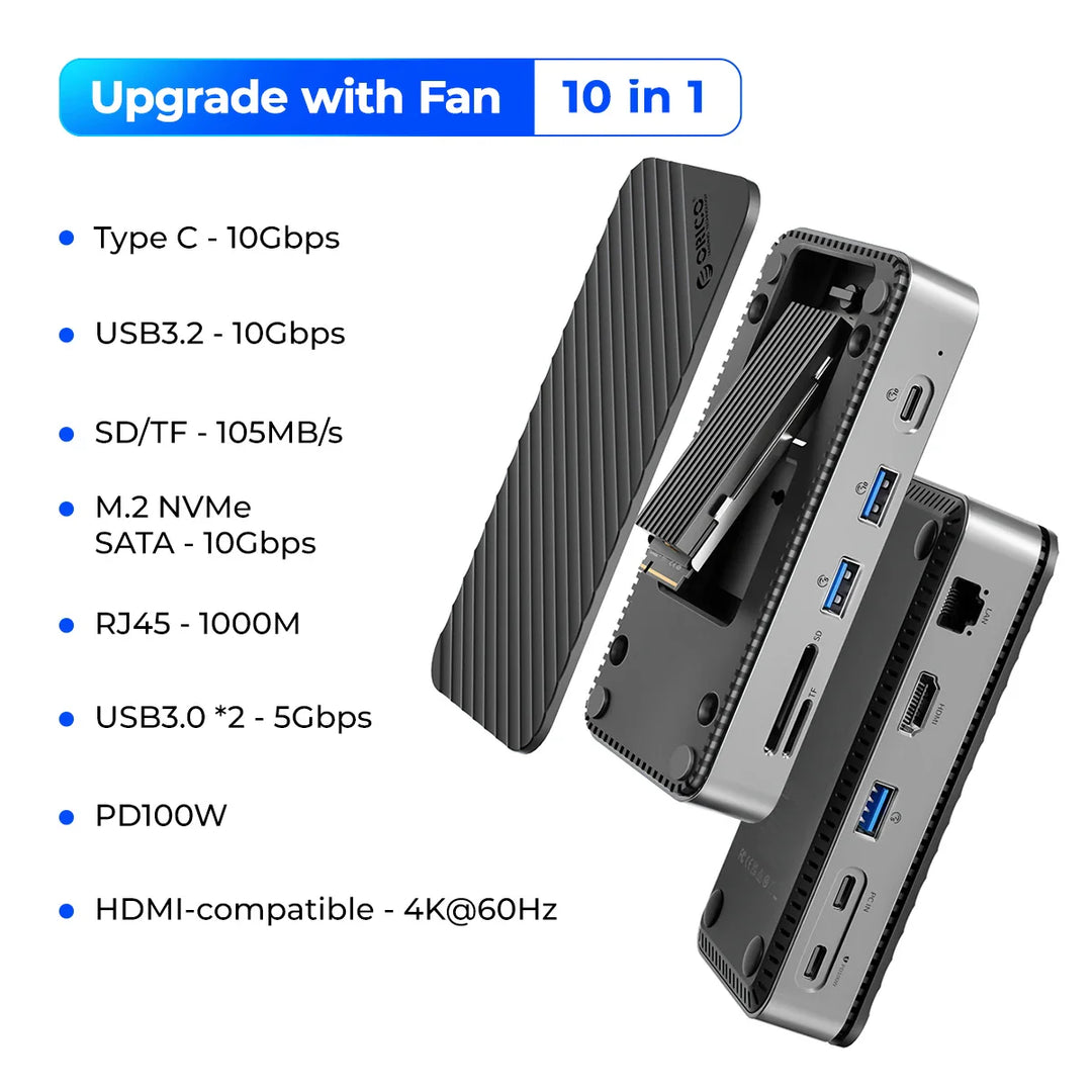 USB-C Docking Station with SSD Enclosure & Cooling Fan – 10-in-1 Pro Hub-State of Style